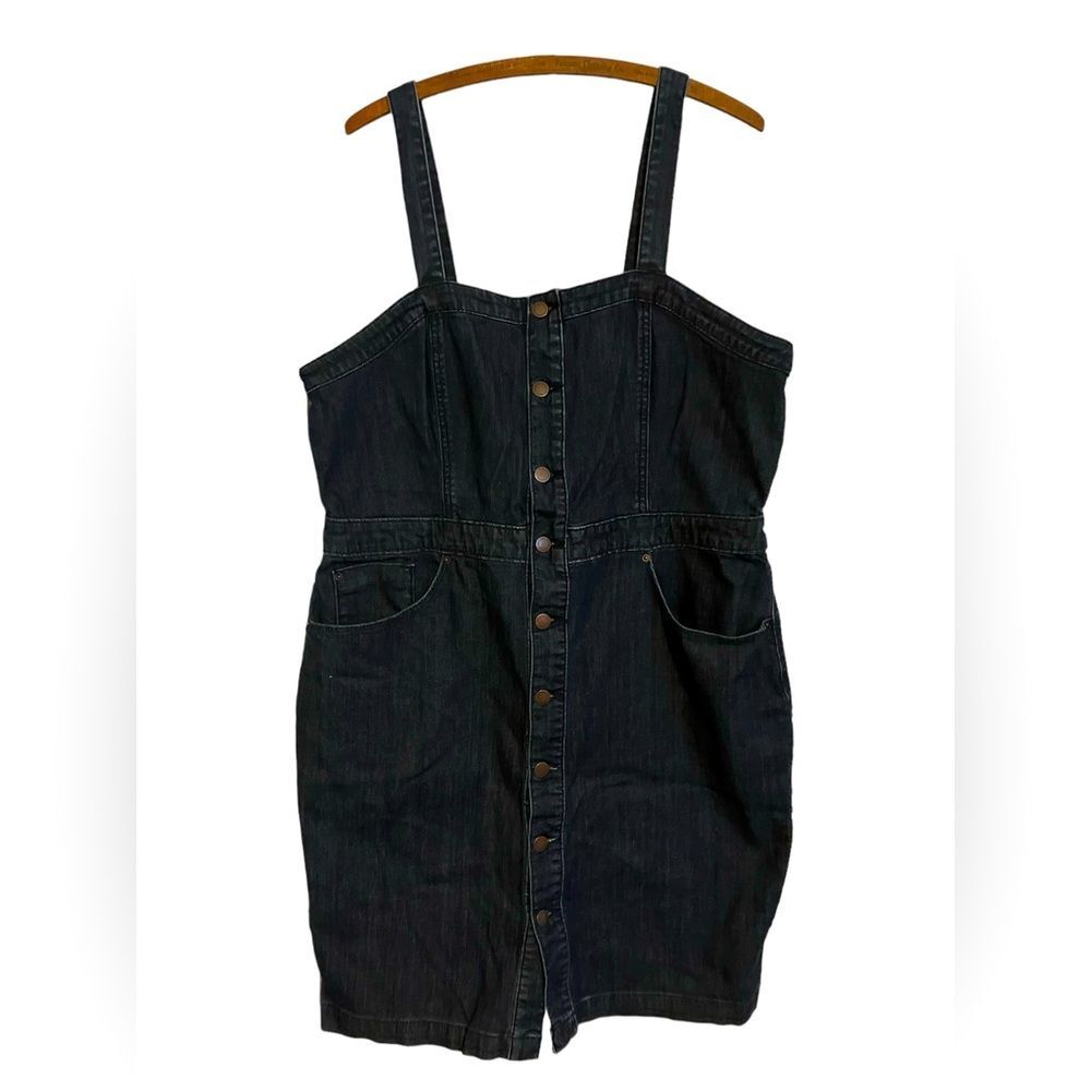 Universal Thread Dark Indigo Denim Button-Front Pinafore Dress